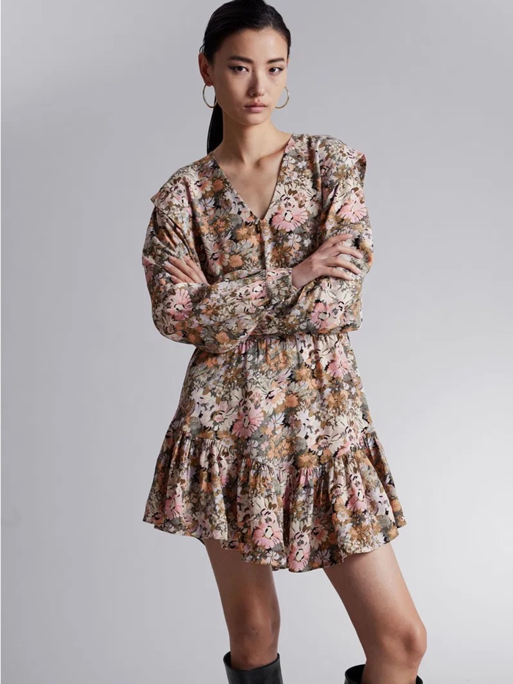 & Other Stories Voluminous V-Cut Mini Dress